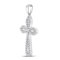 Load image into Gallery viewer, 10kt White Gold Womens Round Diamond Gothic Cross Pendant 1/3 Cttw
