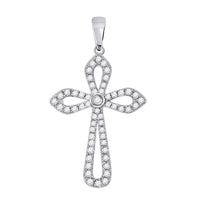 Load image into Gallery viewer, 10kt White Gold Womens Round Diamond Gothic Cross Pendant 1/3 Cttw
