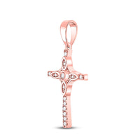 Load image into Gallery viewer, 10kt Rose Gold Womens Round Diamond Faith Cross Pendant 1/12 Cttw
