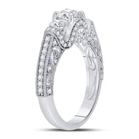 Load image into Gallery viewer, 14kt White Gold Round Diamond 3-stone Bridal Wedding Engagement Ring 1-1/2 Cttw

