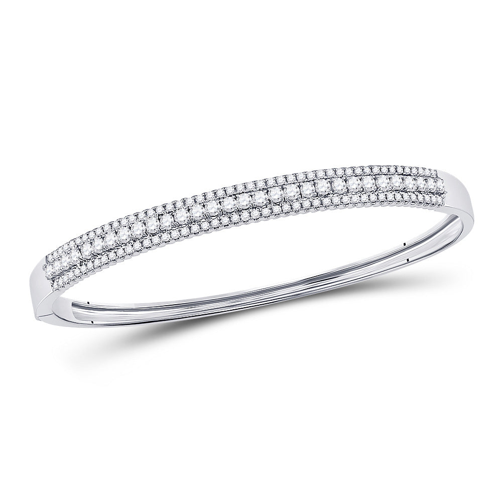 14kt White Gold Womens Round Diamond Bangle Bracelet 1-7/8 Cttw