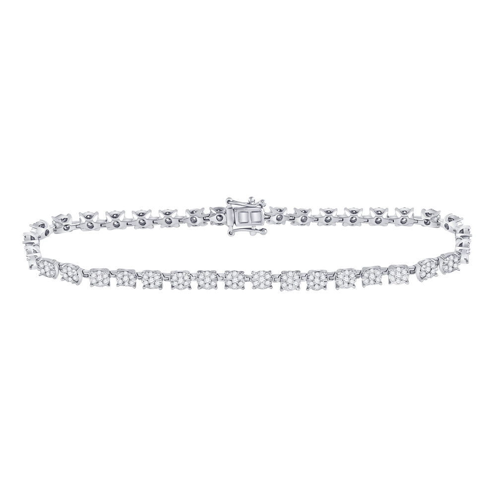 14kt White Gold Womens Round Diamond Cluster Tennis Bracelet 1-7/8 Cttw