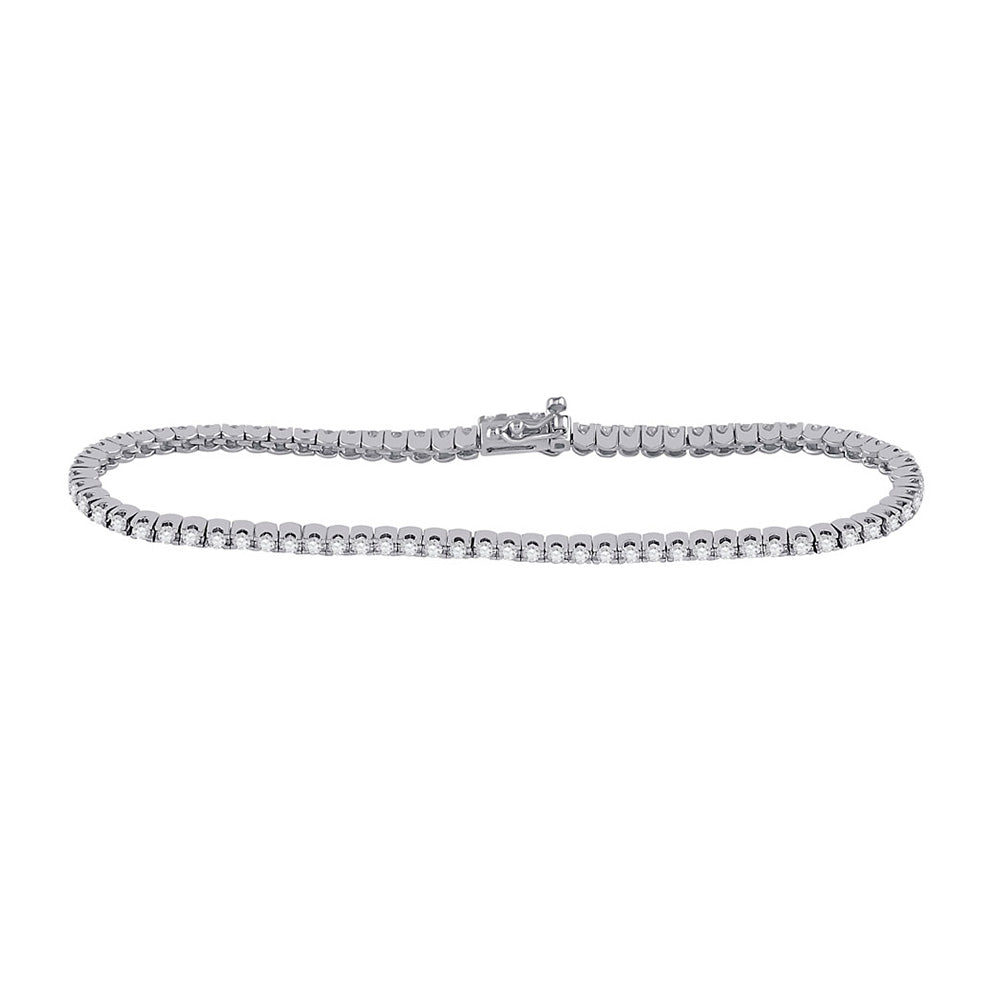 14kt White Gold Womens Round Diamond Classic Tennis Bracelet 2 Cttw
