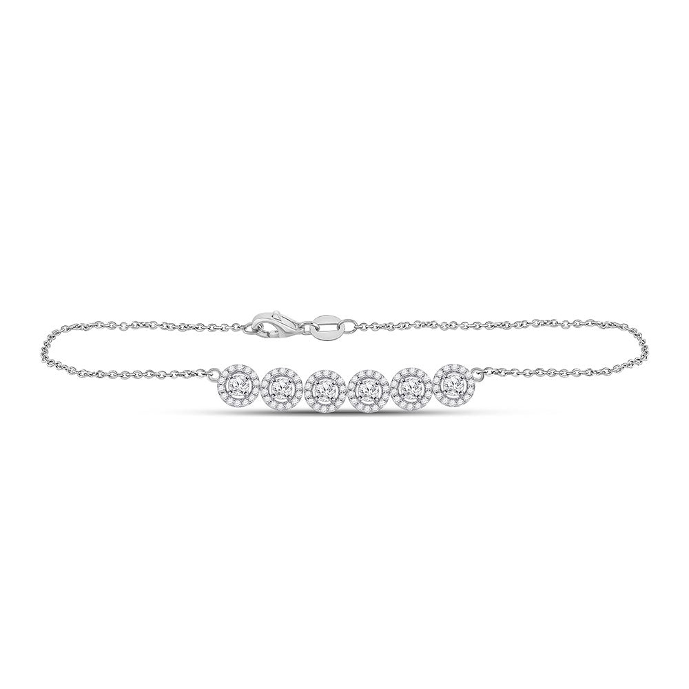 14kt White Gold Womens Round Diamond Circle Cluster Chain Halo Bracelet 1 Cttw