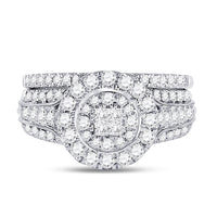 Load image into Gallery viewer, 14kt White Gold Princess Diamond Bridal Wedding Ring Band Set 1 Cttw
