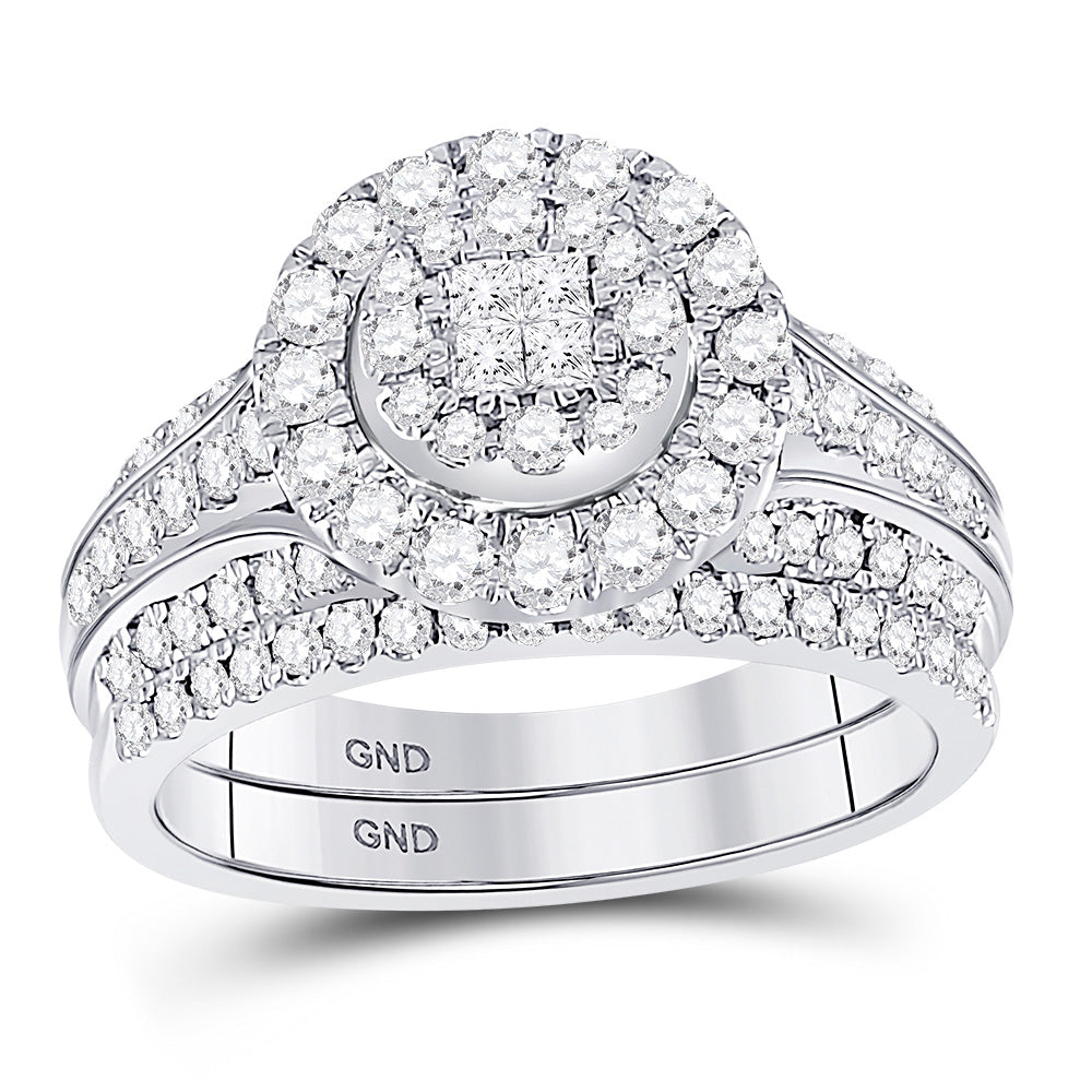 14kt White Gold Princess Diamond Bridal Wedding Ring Band Set 1 Cttw