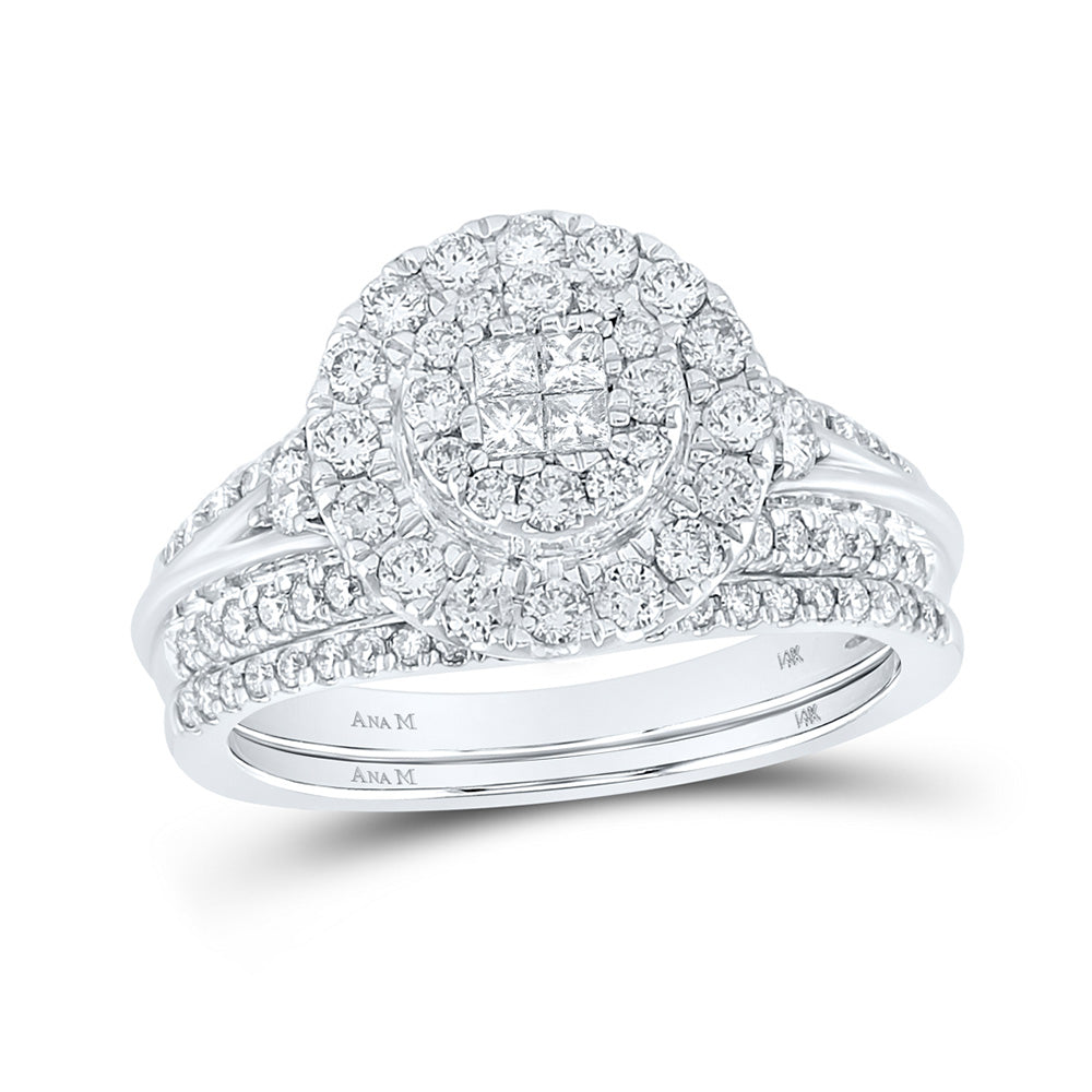 14kt White Gold Princess Diamond Bridal Wedding Ring Band Set 1 Cttw