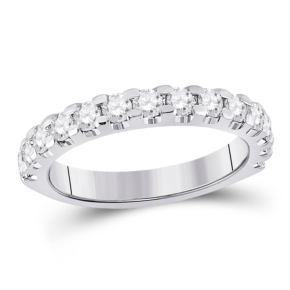 14kt White Gold Womens Round Diamond Single Row Anniversary Ring 1 Cttw