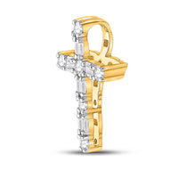 Load image into Gallery viewer, 14kt Yellow Gold Womens Baguette Round Diamond Cross Pendant 1/4 Cttw
