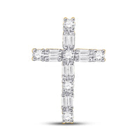 Load image into Gallery viewer, 14kt Yellow Gold Womens Baguette Round Diamond Cross Pendant 1/4 Cttw
