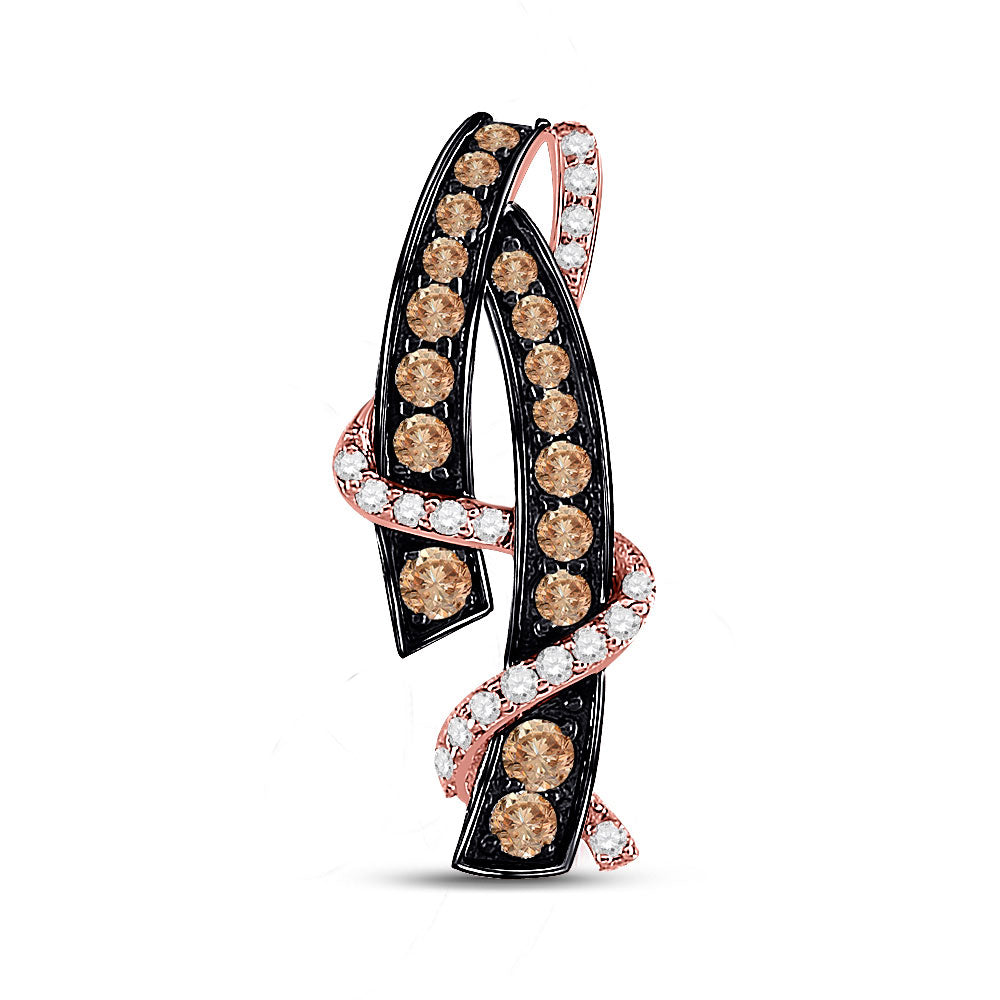 10kt Rose Gold Womens Round Brown Diamond Fashion Pendant 3/8 Cttw