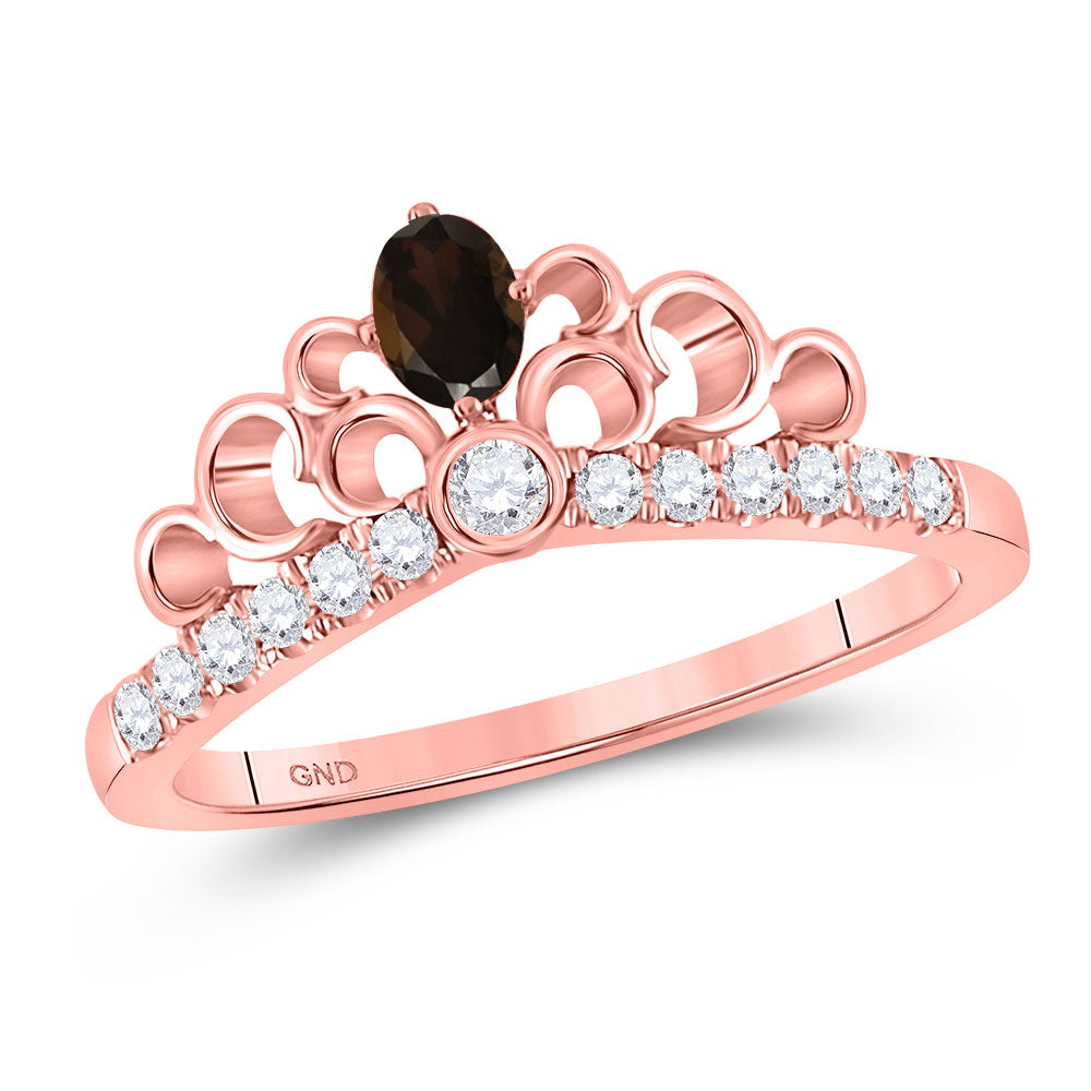 10kt Rose Gold Womens Oval Smoky Quartz Crown Fashion Ring 3/8 Cttw