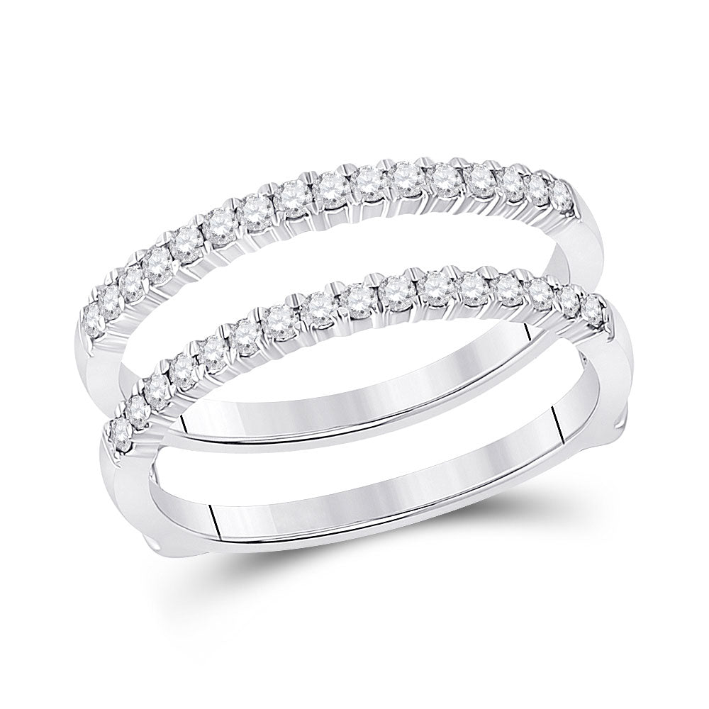 14kt White Gold Womens Round Diamond Wrap Ring Guard Enhancer 3/8 Cttw