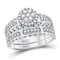Load image into Gallery viewer, 14kt White Gold His Hers Round Diamond Cluster Matching Wedding Set 5/8 Cttw
