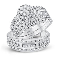 Load image into Gallery viewer, 14kt White Gold His Hers Round Diamond Cluster Matching Wedding Set 5/8 Cttw
