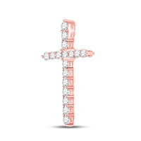 Load image into Gallery viewer, 14kt Rose Gold Womens Round Diamond Cross Pendant 1/2 Cttw
