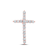 Load image into Gallery viewer, 14kt Rose Gold Womens Round Diamond Cross Pendant 1/2 Cttw
