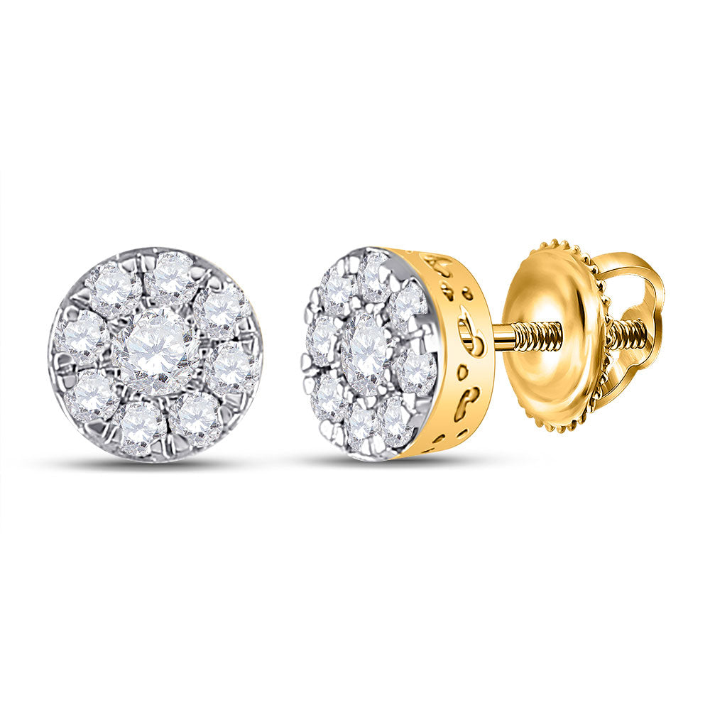 10kt Yellow Gold Womens Round Diamond Cluster Earrings 1/2 Cttw