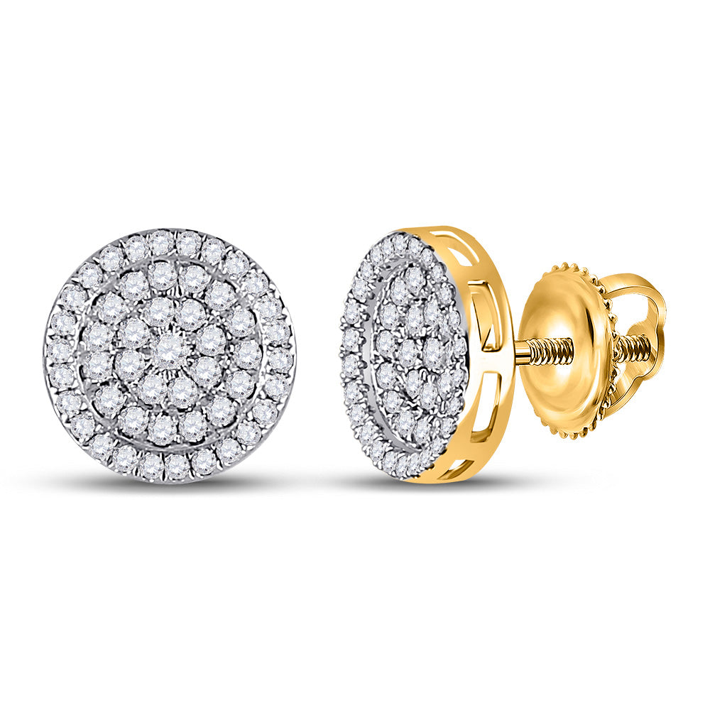 10kt Yellow Gold Mens Round Diamond Cluster Earrings 1/2 Cttw