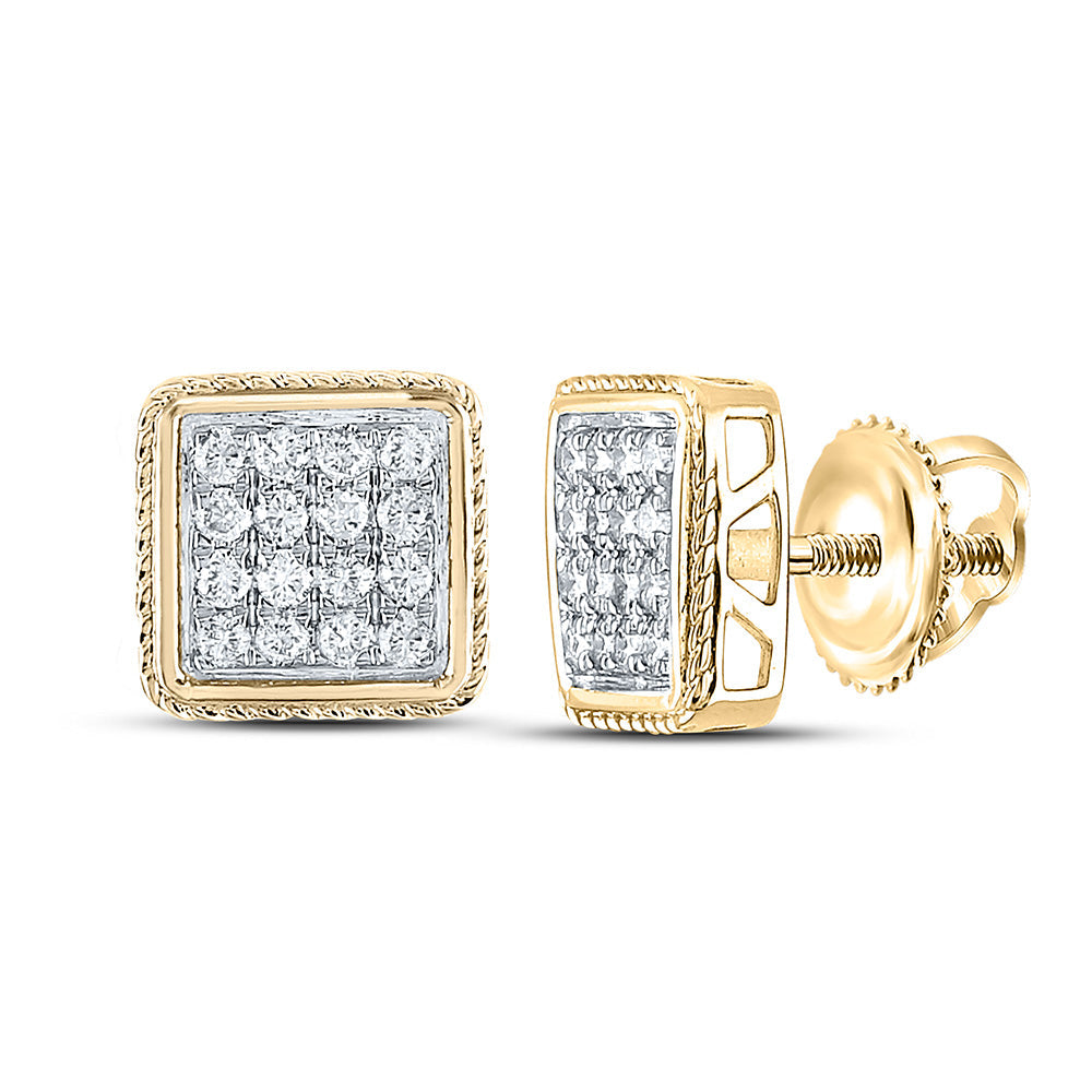10kt Yellow Gold Mens Round Diamond Square Earrings 1 Cttw
