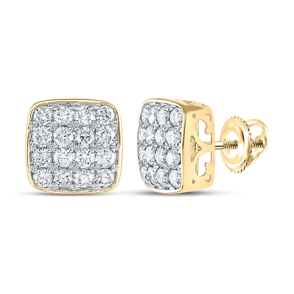 14kt Yellow Gold Mens Round Diamond Square Earrings 1-1/2 Cttw