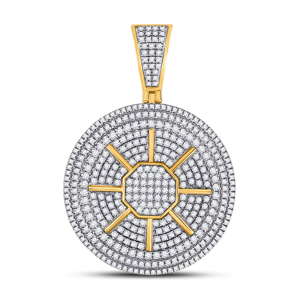 10kt Yellow Gold Mens Round Diamond Circle Sun Charm Pendant 3-1/2 Cttw