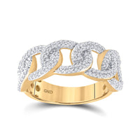 Load image into Gallery viewer, 10kt Yellow Gold Mens Round Diamond Curb Link Cuban Band Ring 5/8 Cttw
