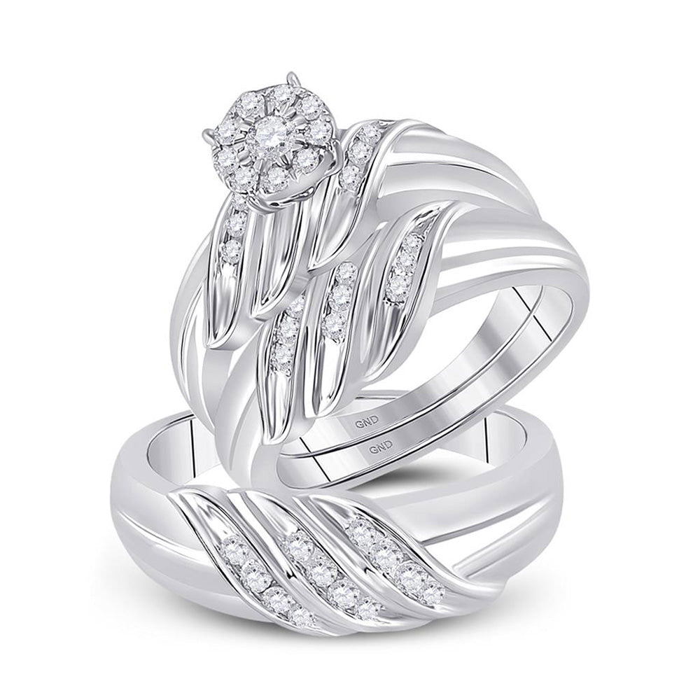 10kt White Gold His Hers Round Diamond Solitaire Matching Wedding Set 5/8 Cttw