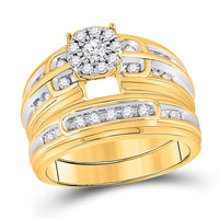Load image into Gallery viewer, 10kt Yellow Gold His Hers Round Diamond Halo Matching Wedding Set 7/8 Cttw
