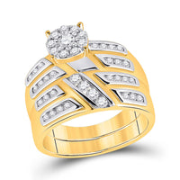 Load image into Gallery viewer, 10kt Yellow Gold His Hers Round Diamond Solitaire Matching Wedding Set 1 Cttw
