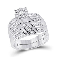 Load image into Gallery viewer, 10kt White Gold His Hers Round Diamond Solitaire Matching Wedding Set 1 Cttw
