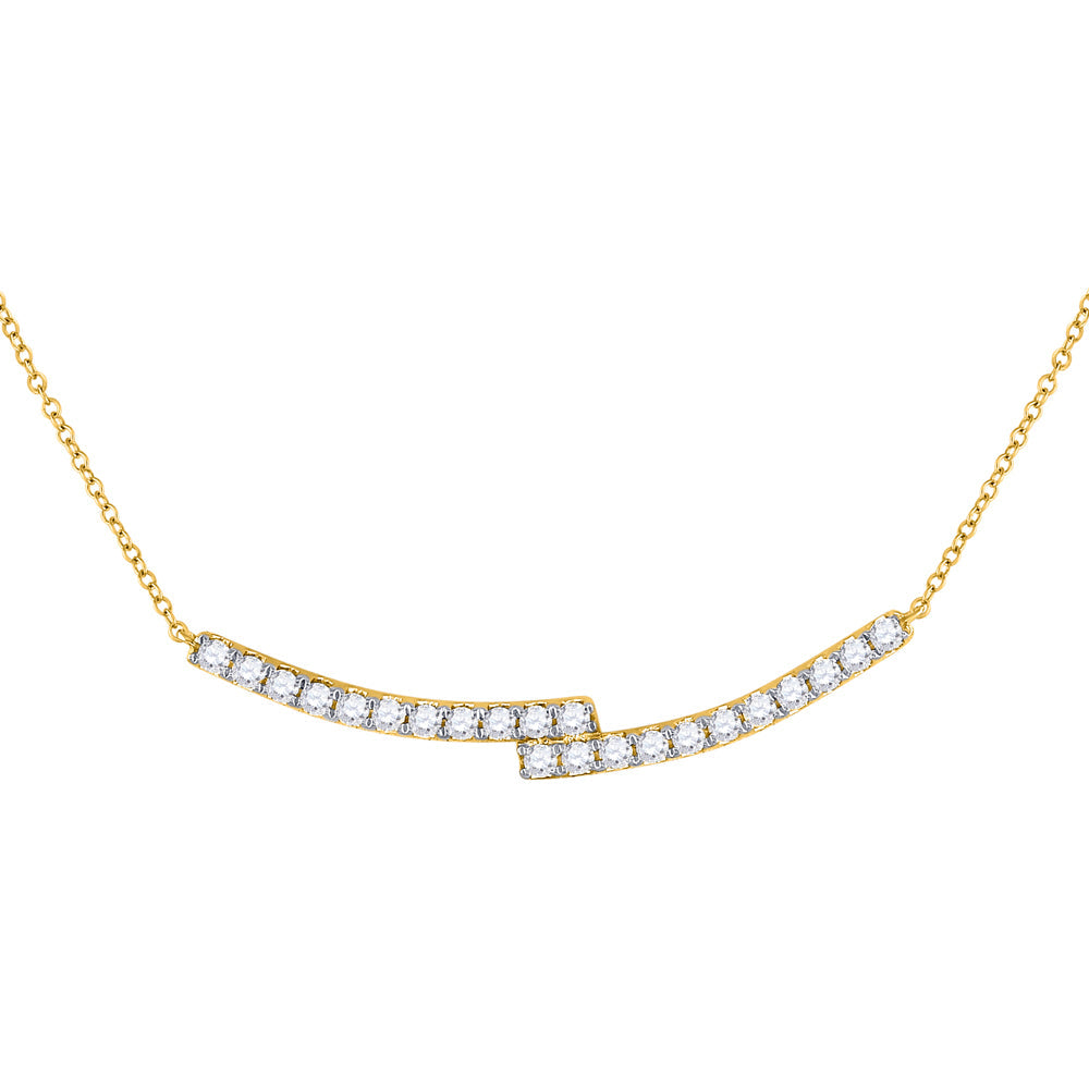 14kt Yellow Gold Womens Round Diamond Curved Bypass Bar Necklace 1 Cttw