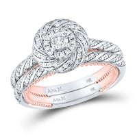 Load image into Gallery viewer, 14kt Two-tone Gold Round Diamond Bridal Wedding Ring Band Set 1 Cttw
