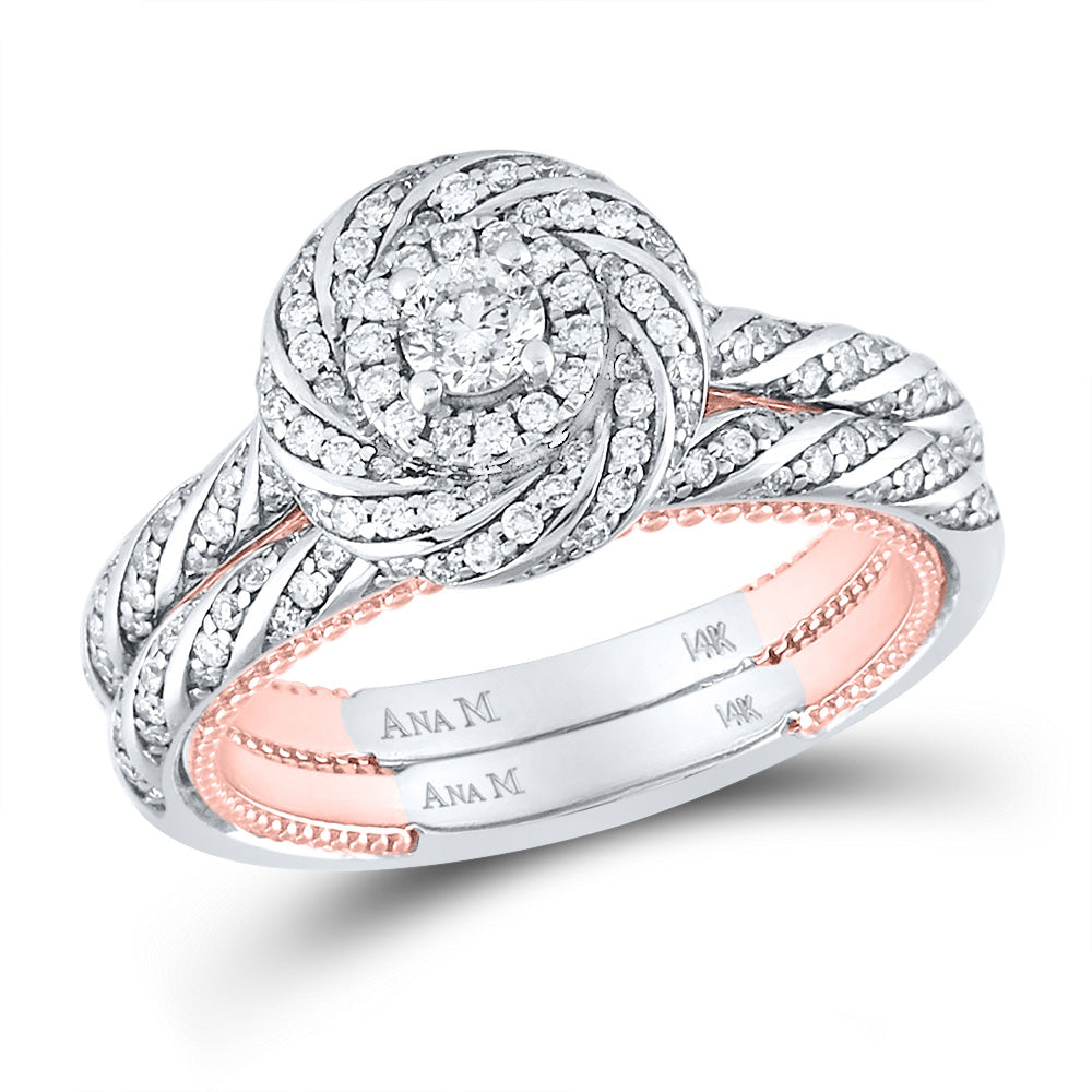 14kt Two-tone Gold Round Diamond Bridal Wedding Ring Band Set 1 Cttw