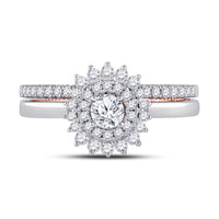 Load image into Gallery viewer, 14kt Two-tone Gold Round Diamond Bridal Wedding Ring Band Set 1 Cttw
