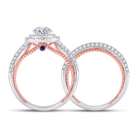 Load image into Gallery viewer, 14kt Two-tone Gold Round Diamond Bridal Wedding Ring Band Set 1-7/8 Cttw
