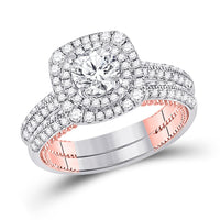 Load image into Gallery viewer, 14kt Two-tone Gold Round Diamond Bridal Wedding Ring Band Set 1-7/8 Cttw
