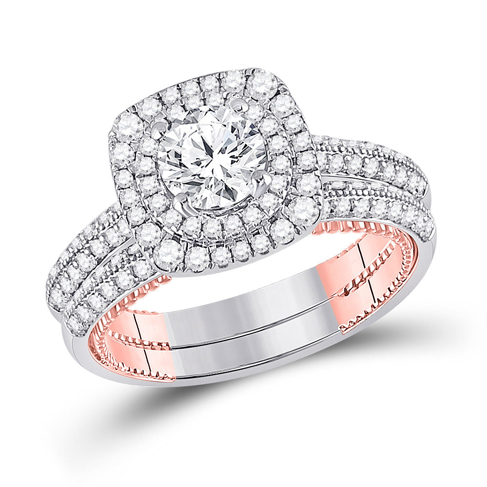 14kt Two-tone Gold Round Diamond Bridal Wedding Ring Band Set 1-7/8 Cttw