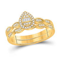 Load image into Gallery viewer, 10kt Yellow Gold Baguette Diamond Bridal Wedding Ring Band Set 1/5 Cttw
