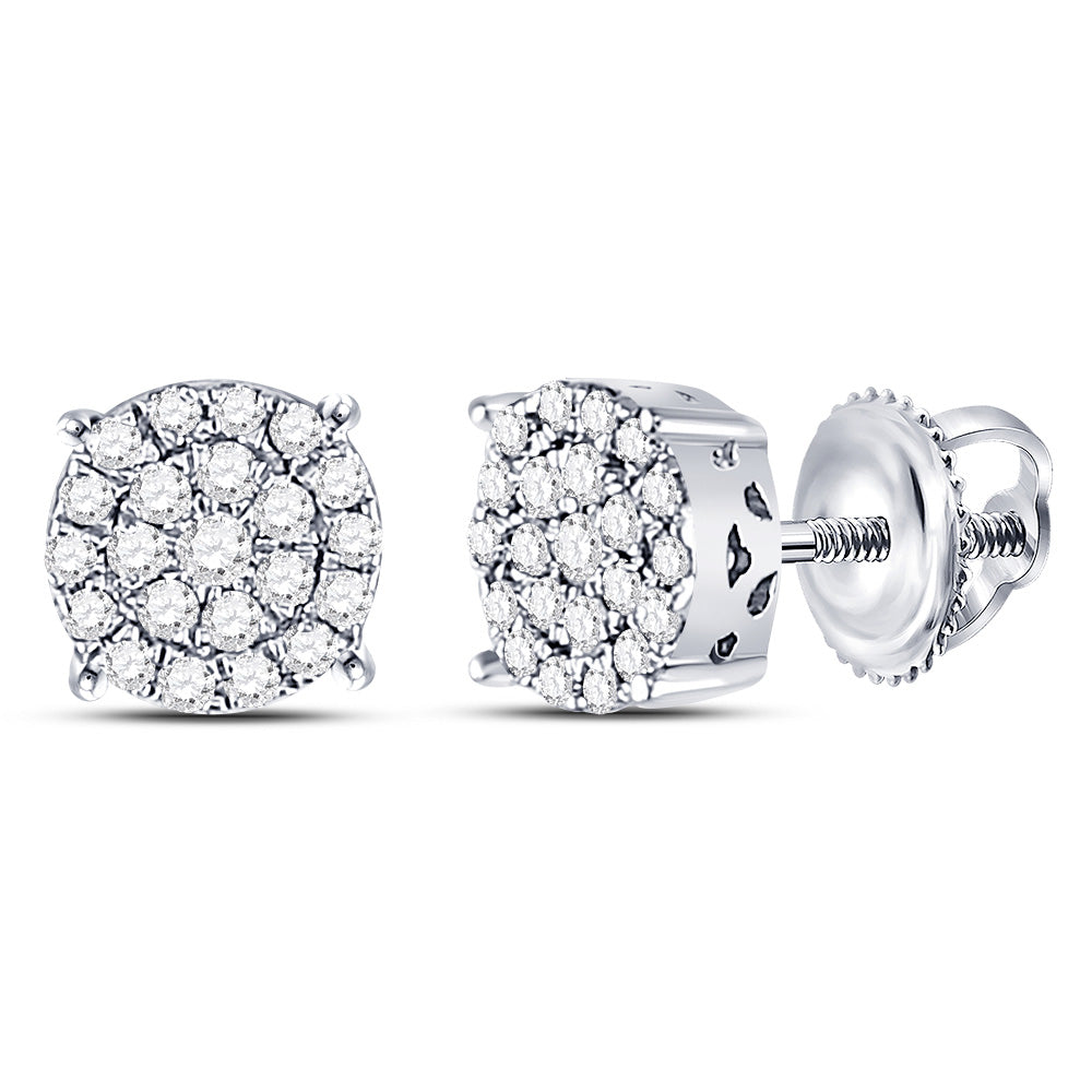 14kt White Gold Womens Round Diamond Cluster Earrings 1/4 Cttw