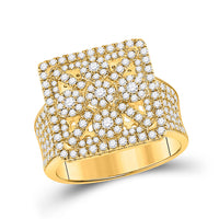 Load image into Gallery viewer, 14kt Yellow Gold Mens Round Diamond Square Cluster Ring 2 Cttw
