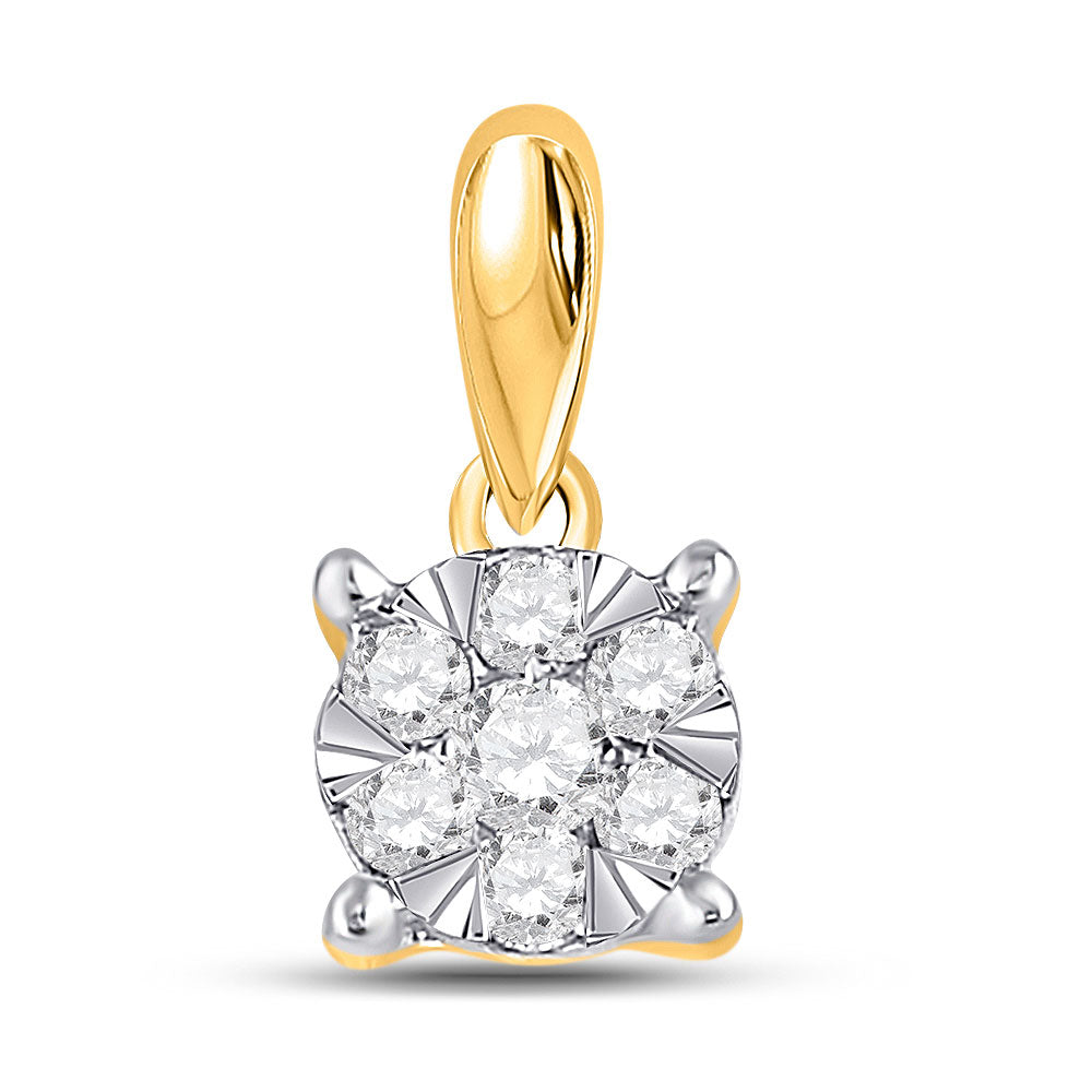 14kt Yellow Gold Womens Round Diamond Flower Cluster Pendant 1/4 Cttw