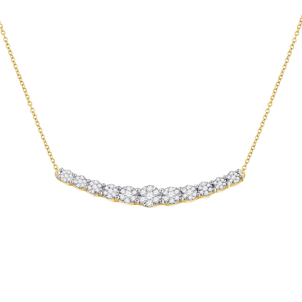 14kt Yellow Gold Womens Round Diamond Curved Graduated Bar Necklace 1/2 Cttw