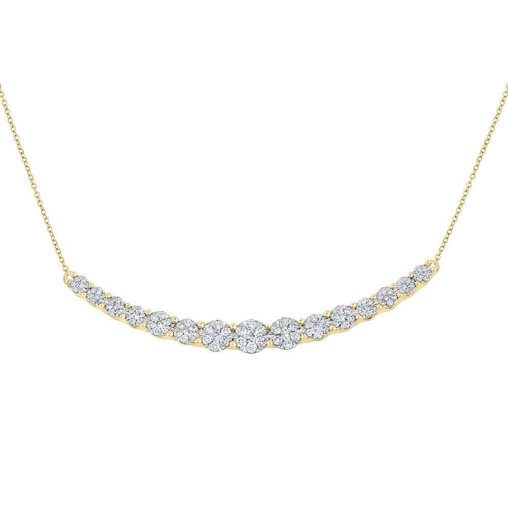 14kt Yellow Gold Womens Round Diamond Graduated Curved Bar Necklace 7/8 Cttw