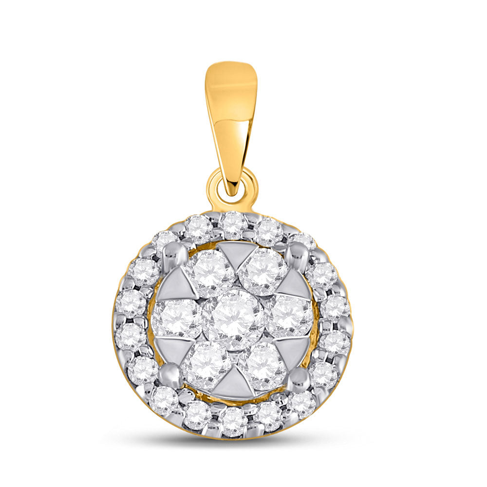 14kt Yellow Gold Womens Round Diamond Flower Cluster Pendant 1/2 Cttw