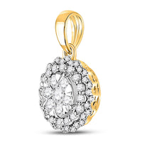Load image into Gallery viewer, 14kt Yellow Gold Womens Round Diamond Circle Flower Cluster Pendant 1/2 Cttw
