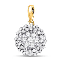 Load image into Gallery viewer, 14kt Yellow Gold Womens Round Diamond Circle Flower Cluster Pendant 1/2 Cttw
