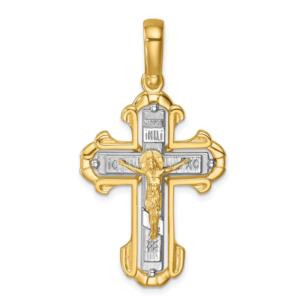Herco 14K Two-tone Polished and Textured Crucifix Cross Pendant