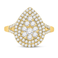 Load image into Gallery viewer, 14kt Yellow Gold Womens Round Diamond Teardrop Ring 1 Cttw
