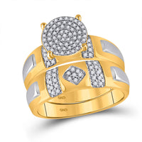 Load image into Gallery viewer, 10kt Yellow Gold His Hers Round Diamond Cluster Matching Wedding Set 1/2 Cttw
